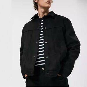 Zara Black Bomber-Style Button Jacket